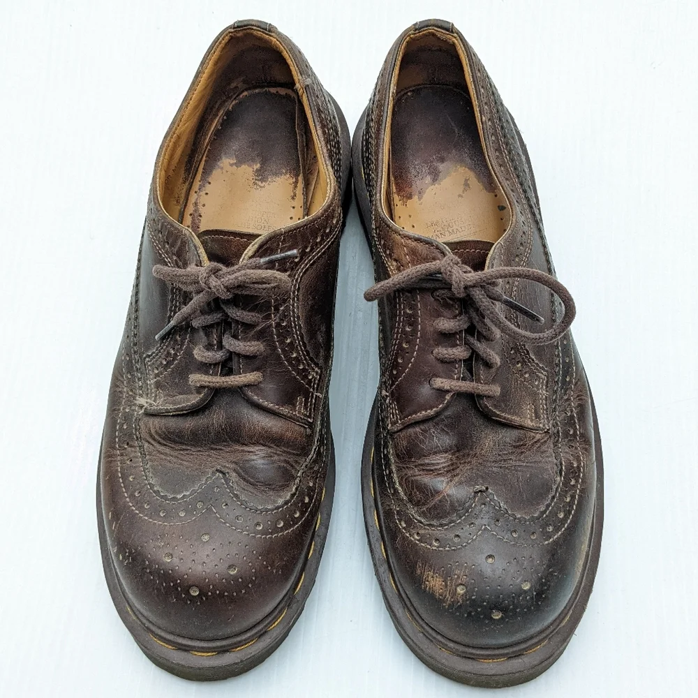 DOC MARTENS 3989 Vintage MIE brown wingtip brogue chunky loafers - Picture 2 of 15